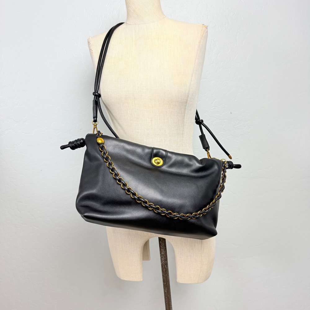 NEW Melie Bianco Black Vegan Leather Slouchy Crossbody Bag Gold Chain Accent